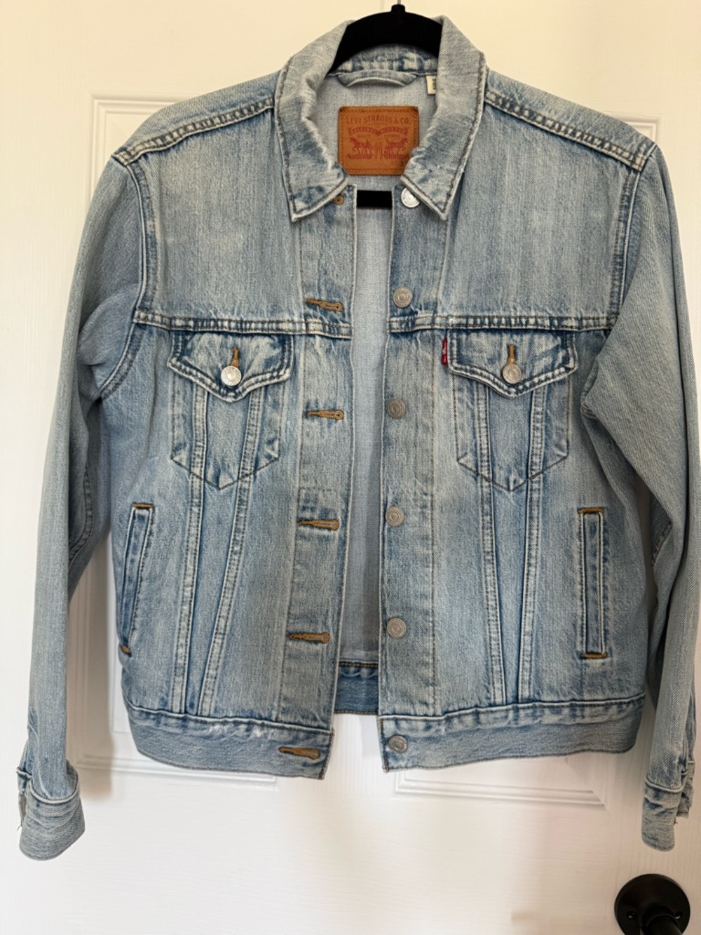 Levi's Light Blue Denim Jacket with Tan Leather Patch